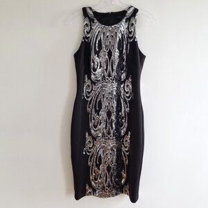David Meister | Silver Sequin Cocktail Black Dress
